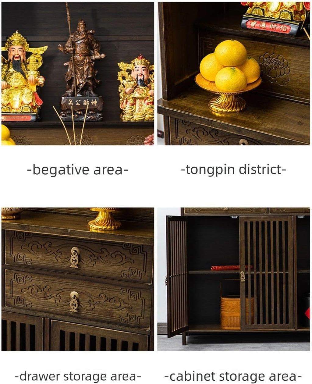 Altartisch im chinesischen Stil mit Lotusschnitzerei – Aufbewahrungsschrank aus Bambus for Meditation, Gebetspräsentation, Heimdekoration(60 * 36 * 186cm/23 * 14 * 73in)