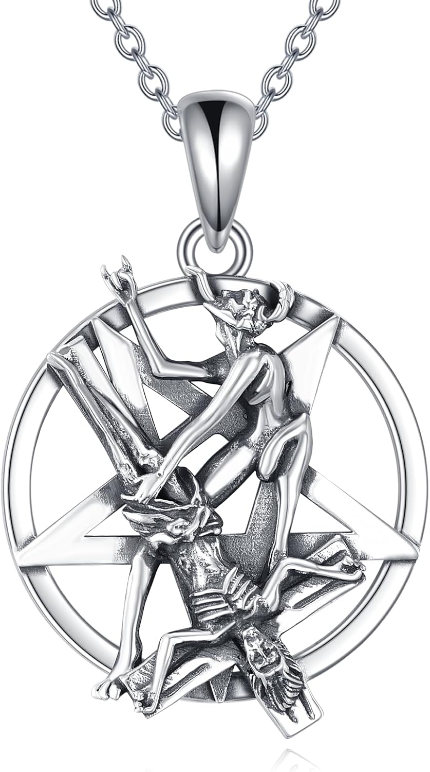 VONALA Satanische Halskette Jesus Upside Down Kreuz Inverted Pentagram Pentagram 925 Sterling Silber Dämon Halskette Gothic Punk Gothic Hexe Schmuck Zubehör