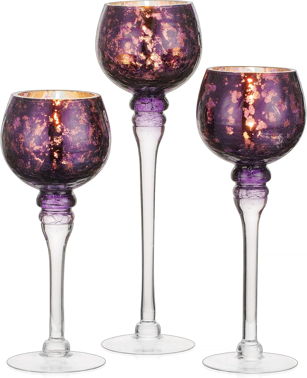 Teelichthalter Glas Teelicht Kerzenhalter - 3 Stück Quecksilberglas Kerzenständer für Tischdekoration Violett Teelichtgläser für Säule und Schwimmende Kerzen Weihnachts Wohnzimmer Deko