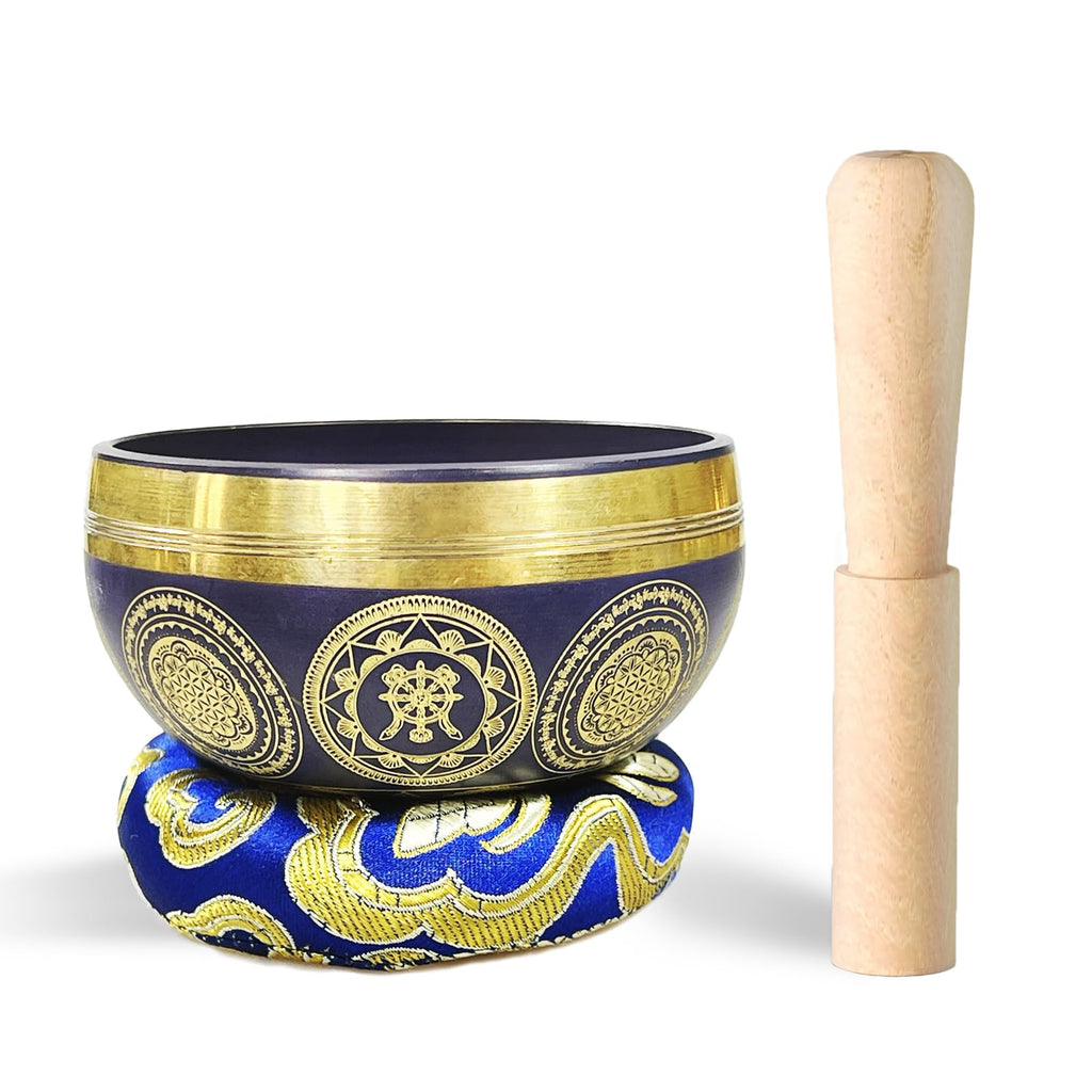 REGIS Tibetische Klangschalen-Set, Achtsamkeit und Stressabbau, Zen-Dekor, Schale handgefertigt in Nepal für Heilung und Achtsamkeit