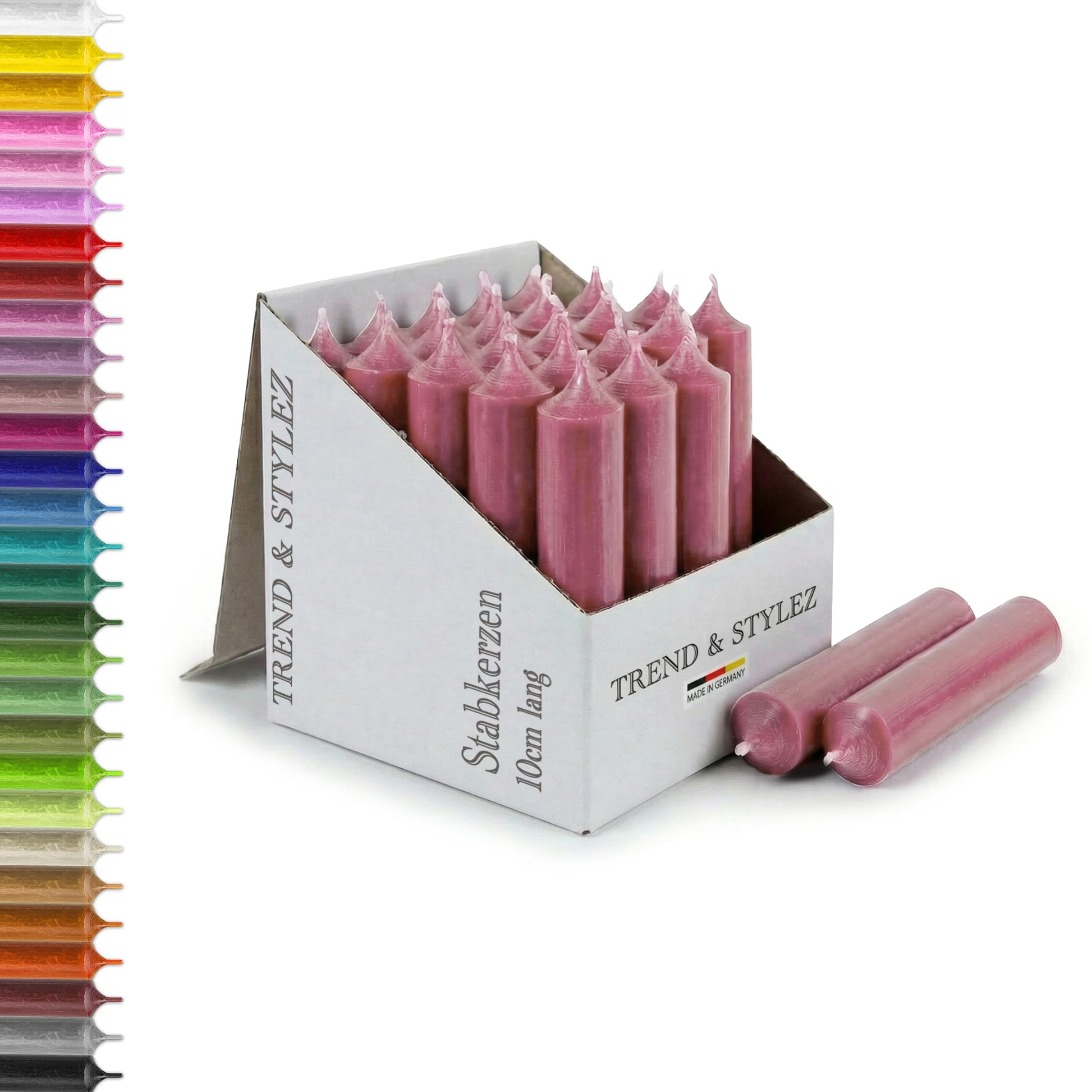 25 kurze Stabkerzen durchgefärbt 100x22mm | RAL Tafelkerzen mit 4h Brenndauer | Ohne Tropfen & Rußen | Leuchterkerzen für Deko | Made in Germany (Pink)