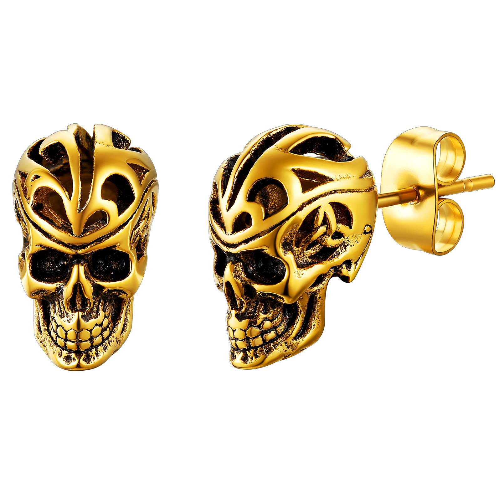 FaithHeart Edelstahl Totenkopf Ohrstecker für Herren Damen Punk Gotik Schädel Ohrring Piercing Creolen Ohrstecker für Weihnachten Valentinstag Halloween
