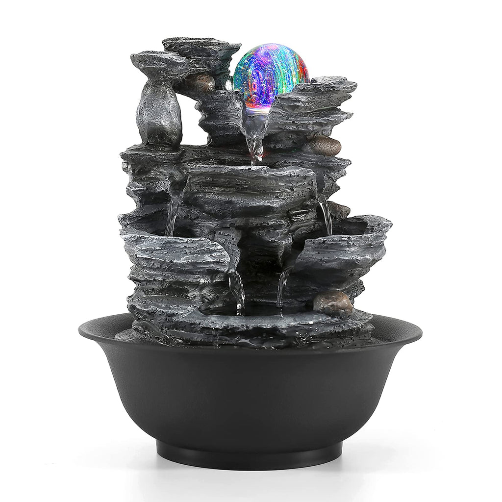 Dyna-Living White Light LED Indoor Fountain, Living Room Desk Fountain Decoration with Lighting, Resin, 23 x 17.5 x 27 cm