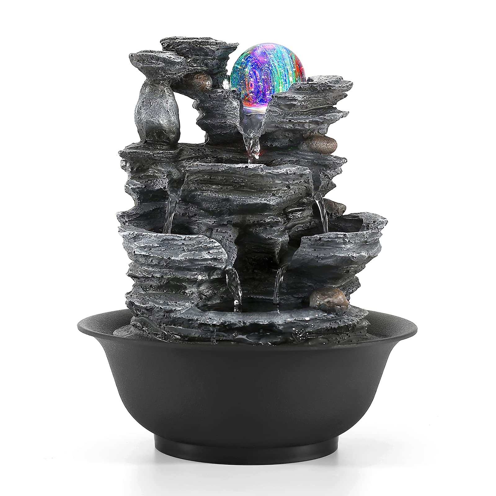 Dyna-Living White Light LED Indoor Fountain, Living Room Desk Fountain Decoration with Lighting, Resin, 23 x 17.5 x 27 cm