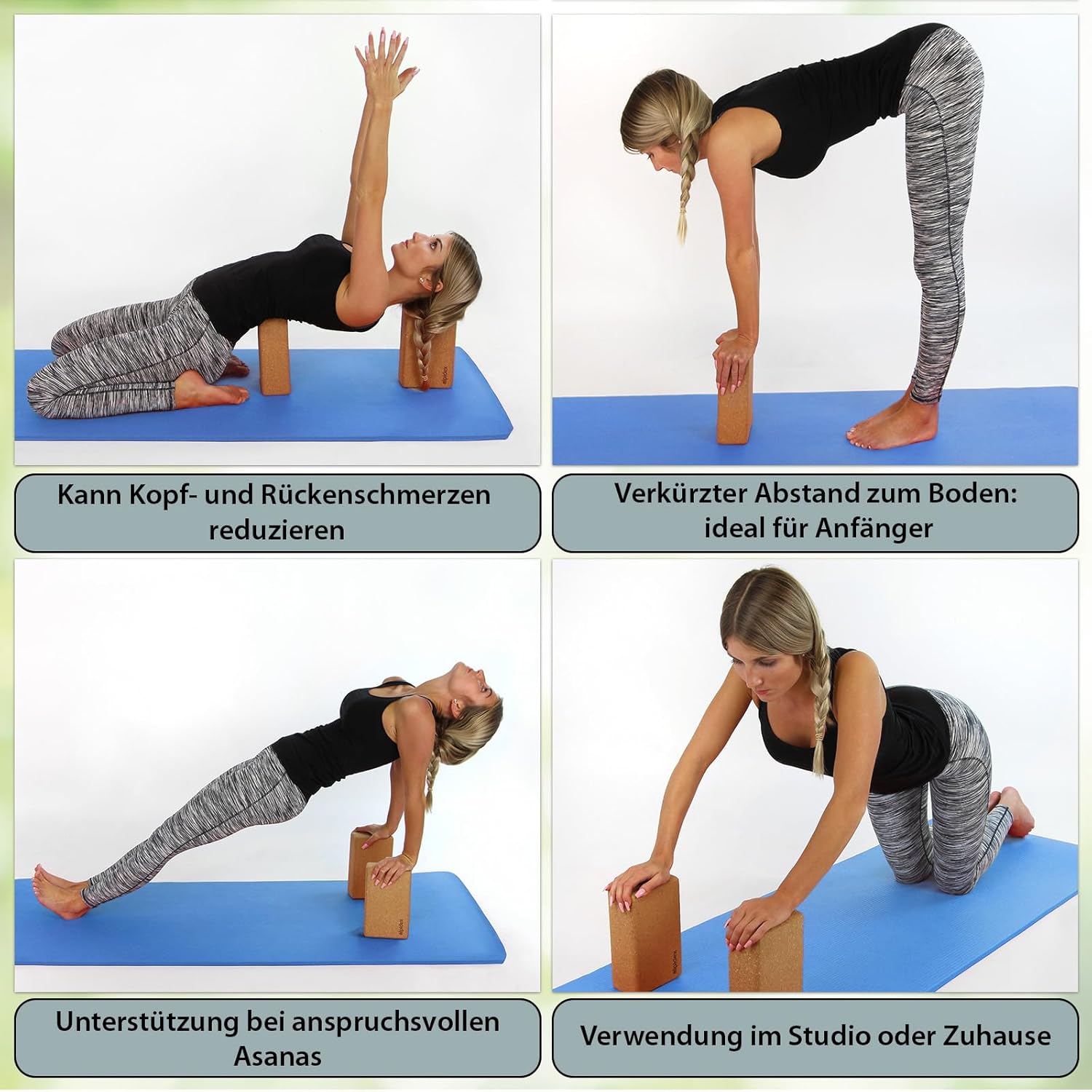ALPIDEX Yogablock 2er oder 4er Set inkl. E-Book mit 100 Übungen Ökologisch Nachhaltig Naturkork aus Portugal Korkblock Yoga Pilates | 7 Jahre Garantie auf Material*