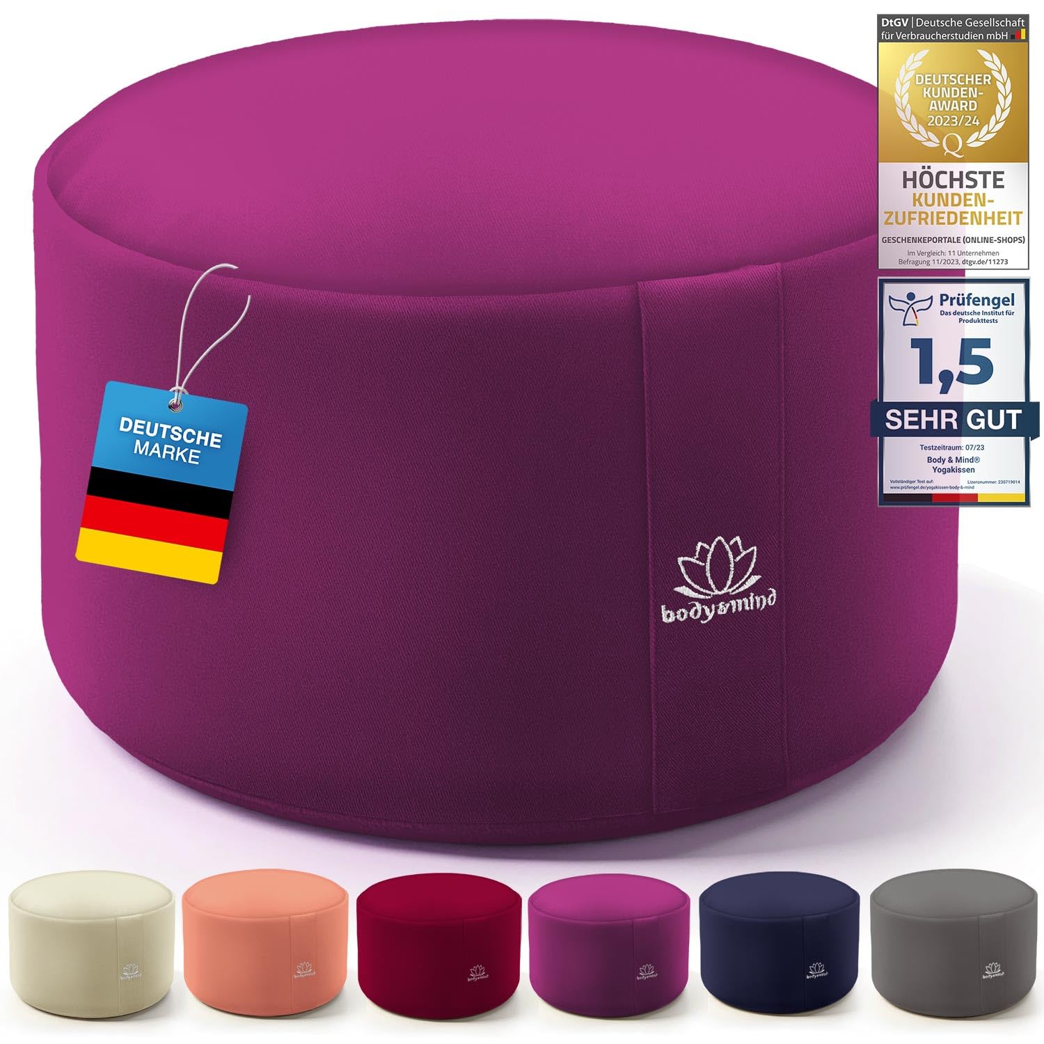 Body & Mind® Yogakissen Meditationskissen Boden Sitz-Kissen Polster für Meditation & Yoga; waschbarer Bezug und atmungsaktiver Premium Füllung; 18 cm Sitzhöhe