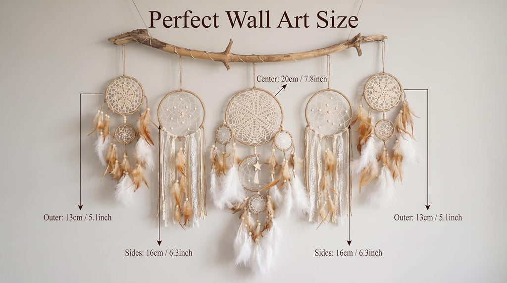 5 Pack Moon Phase Dreamcatcher Set Boho Wall Decor, Boho Macrame Wall Hanging Dream Catchers, for Home, Bedroom, Living Room, Witchy Gifts (Hemp Rope)