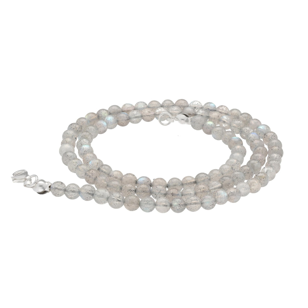 Lebensquelle Plus Edelstein Kugelkette + 925 Silber Verschluss | Ø 4mm Kugeln Karabinerverschluss 45cm lang | Hochwertige Kette