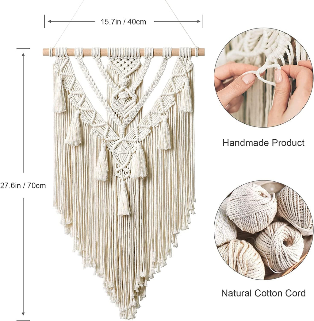 Dremisland Boho Makramee Wandbehang Geometrischer Gewebte Wandteppich Beige Baumwolle Wandteppich Wandkunst Tapisserie Quasten Tapestry Wandbehang für Schlafzimmer Wohnzimmer