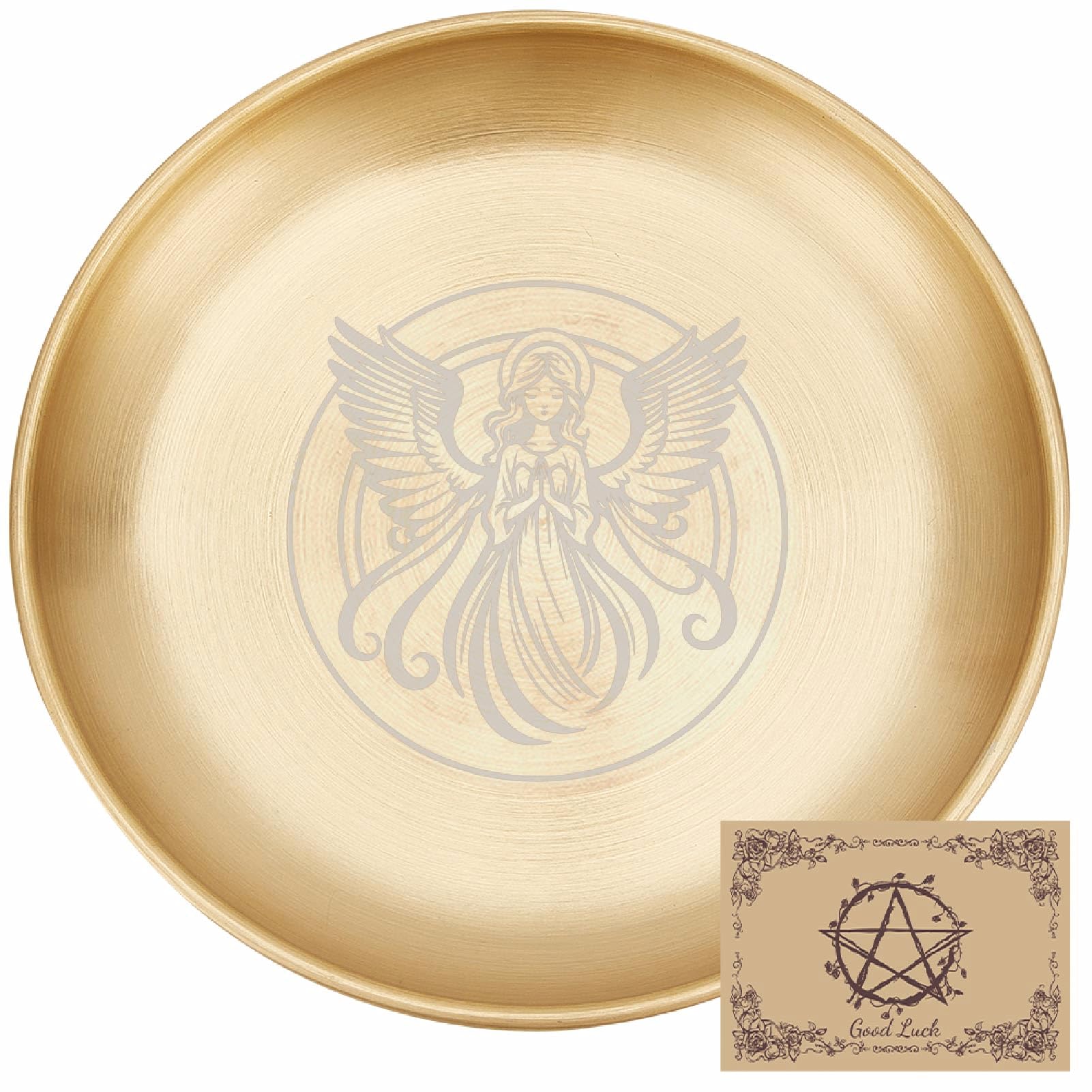 CREATCABIN Kreuz Opferschale Altar Ritualplatte Edelstahl Goldene Kristall Aufbewahrung Flache Schale Rundes Tablett Gebetsschale Kerzenhalter Schmuckschale Zum Räuchern Räuchergefäß 14x14cm
