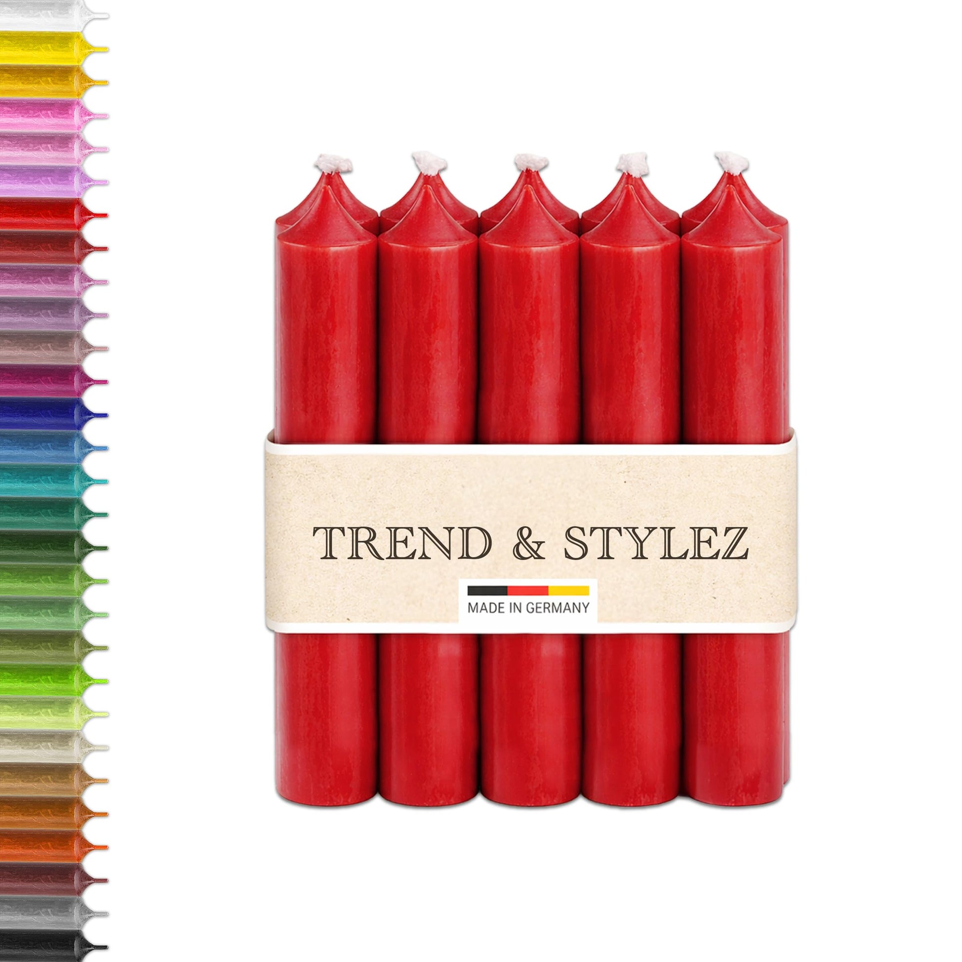 10 Bunte Spitzkerzen durchgefärbt 100x22mm | RAL Stabkerzen mit 8h+ Brenndauer | Ohne Tropfen & Rußen | Tafelkerzen für Leuchter | Made in Germany (Pastellblau)