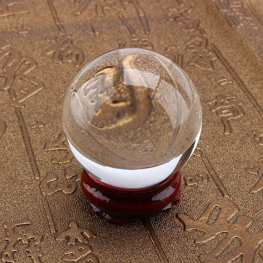 Outbit Klare Kristallkugel 40mm natürlicher Quarz klarer magischer Kristall Heilung Ball mit Stand Base für Yoga Zen Meditation Home Decor