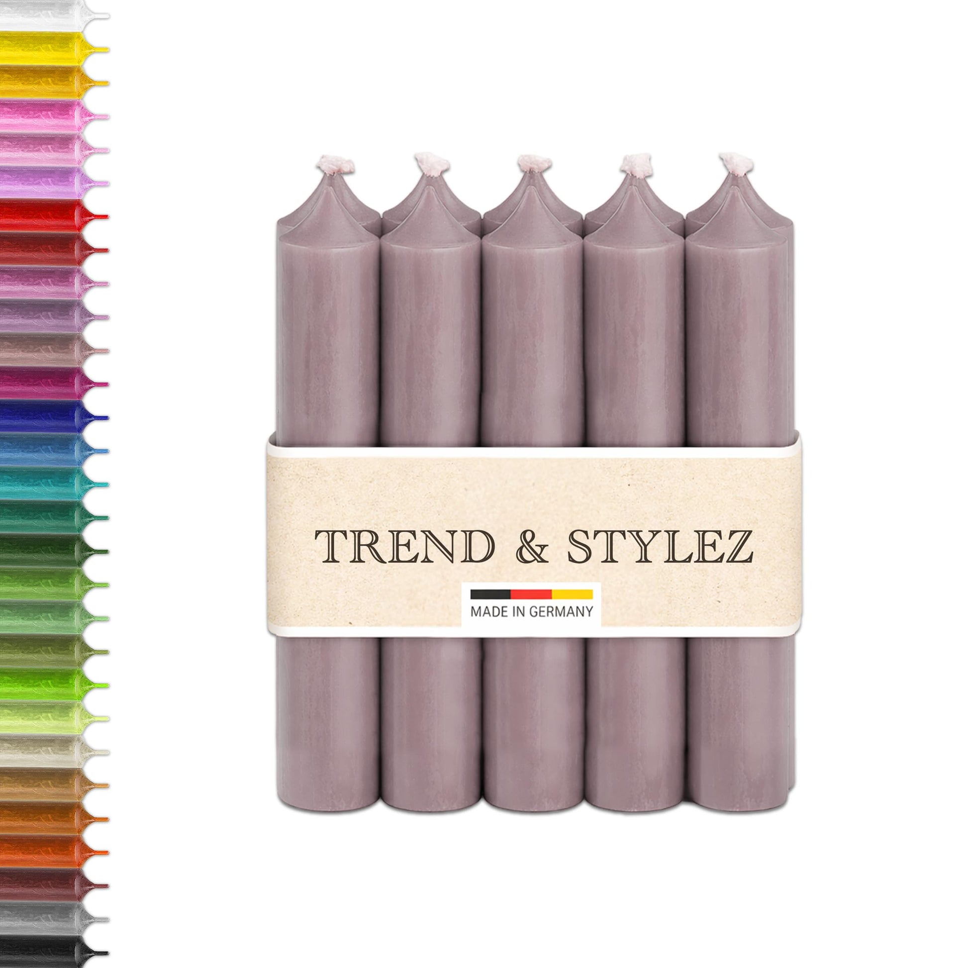 10 Bunte Spitzkerzen durchgefärbt 100x22mm | RAL Stabkerzen mit 8h+ Brenndauer | Ohne Tropfen & Rußen | Tafelkerzen für Leuchter | Made in Germany (Pastellrosa)