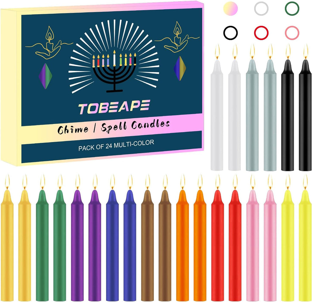Tobeape Taper Candles Colourful, Pack of 24 Small Candles (10 cm High), Drip-Free Taper Candles, Birthday Candles, Thin Taper Candles Short for Birthday Train Witchcraft Wicca Altar Rituals Chime