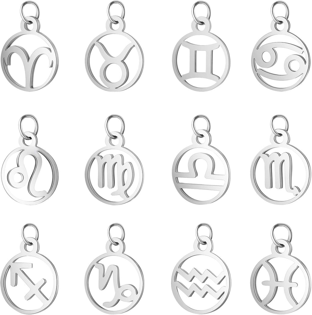 UNICRAFTALE Charm 12 Sternbildern Edelstahl Sternzeichen Anhänger Flach Und Rund Charms Sternbild Anhänger Für Die Herstellung von DIY Schmuck