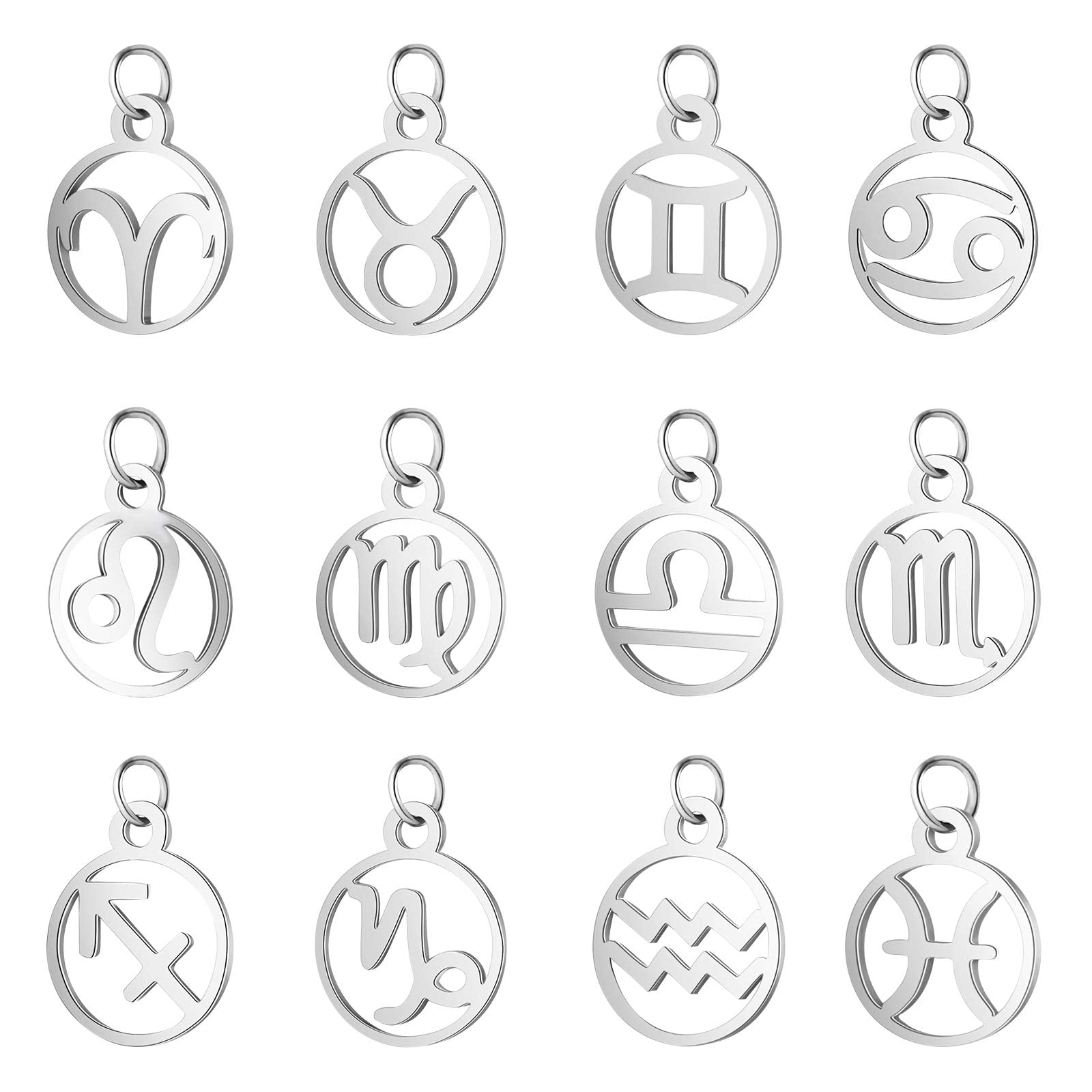 UNICRAFTALE Charm 12 Sternbildern Edelstahl Sternzeichen Anhänger Flach Und Rund Charms Sternbild Anhänger Für Die Herstellung von DIY Schmuck