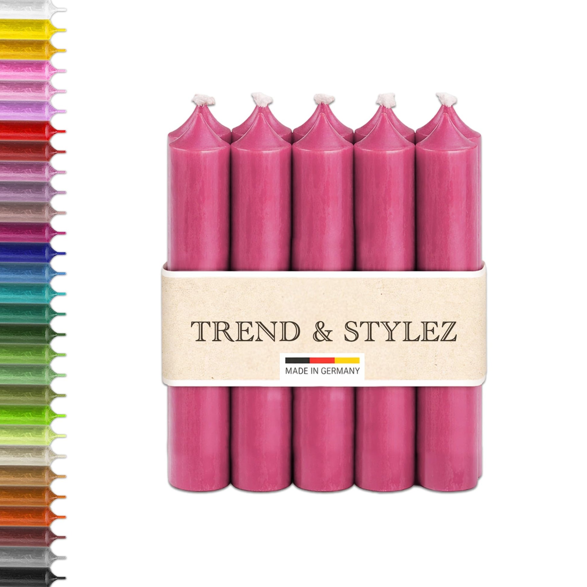 10 Bunte Spitzkerzen durchgefärbt 100x22mm | RAL Stabkerzen mit 8h+ Brenndauer | Ohne Tropfen & Rußen | Tafelkerzen für Leuchter | Made in Germany (Pastellrosa)