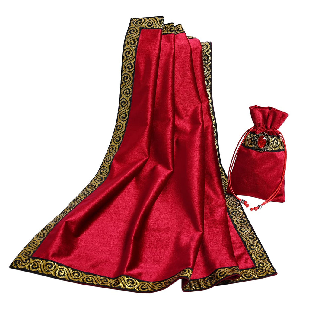 BLESSUME Witch Altar Tarot Table Cloth and Pouch Square Divination Tarot Cloth (Red)