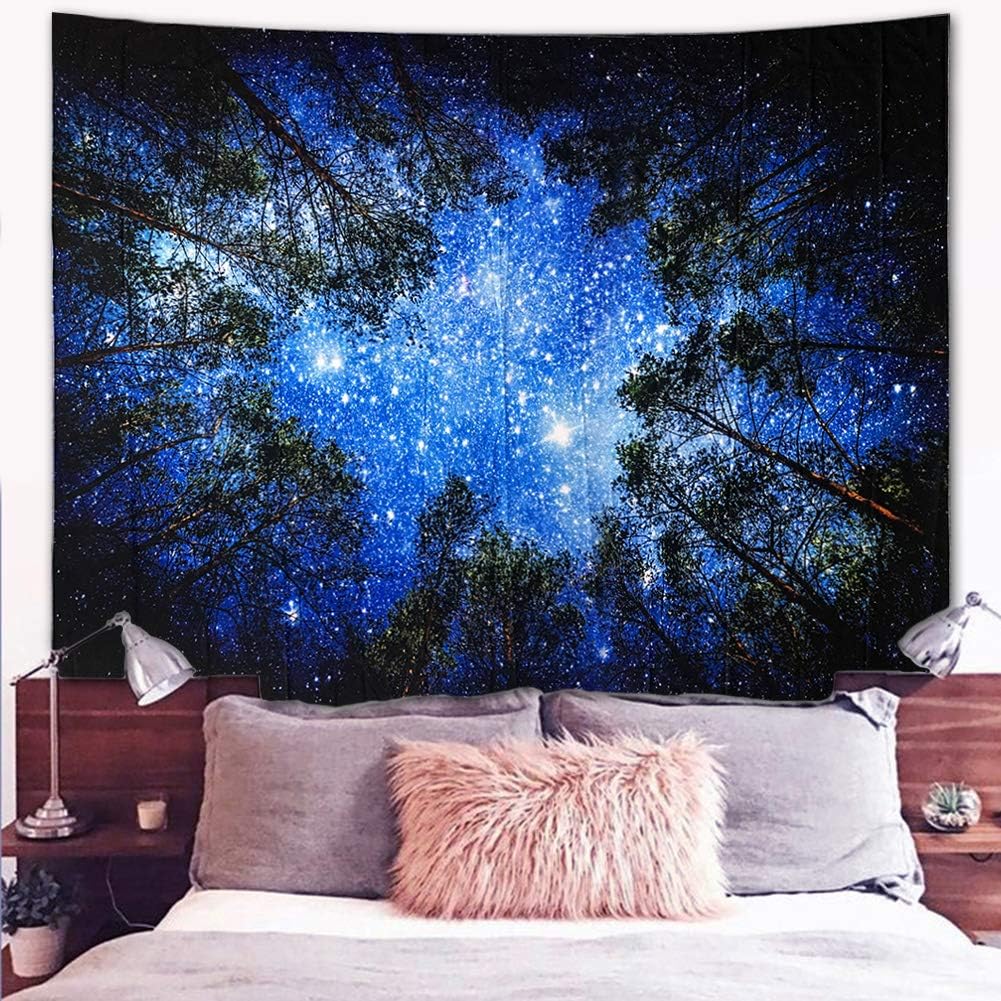 Towinle Wandbehang Hochwertige Wandteppich Tapisserie Psychedelic Wandtuch Hausdeko Bettdecke Strandtuch Tagesdecke Boho Deko (Wald Sternenhimmel)