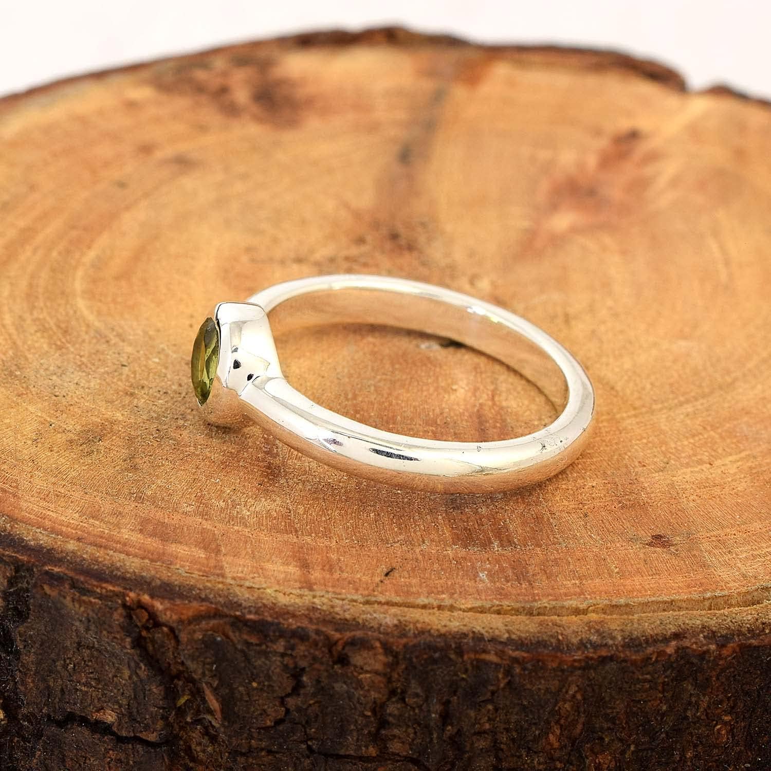 Moldavite Damen-Ring, massives 925er Sterlingsilber, FSJ-5747