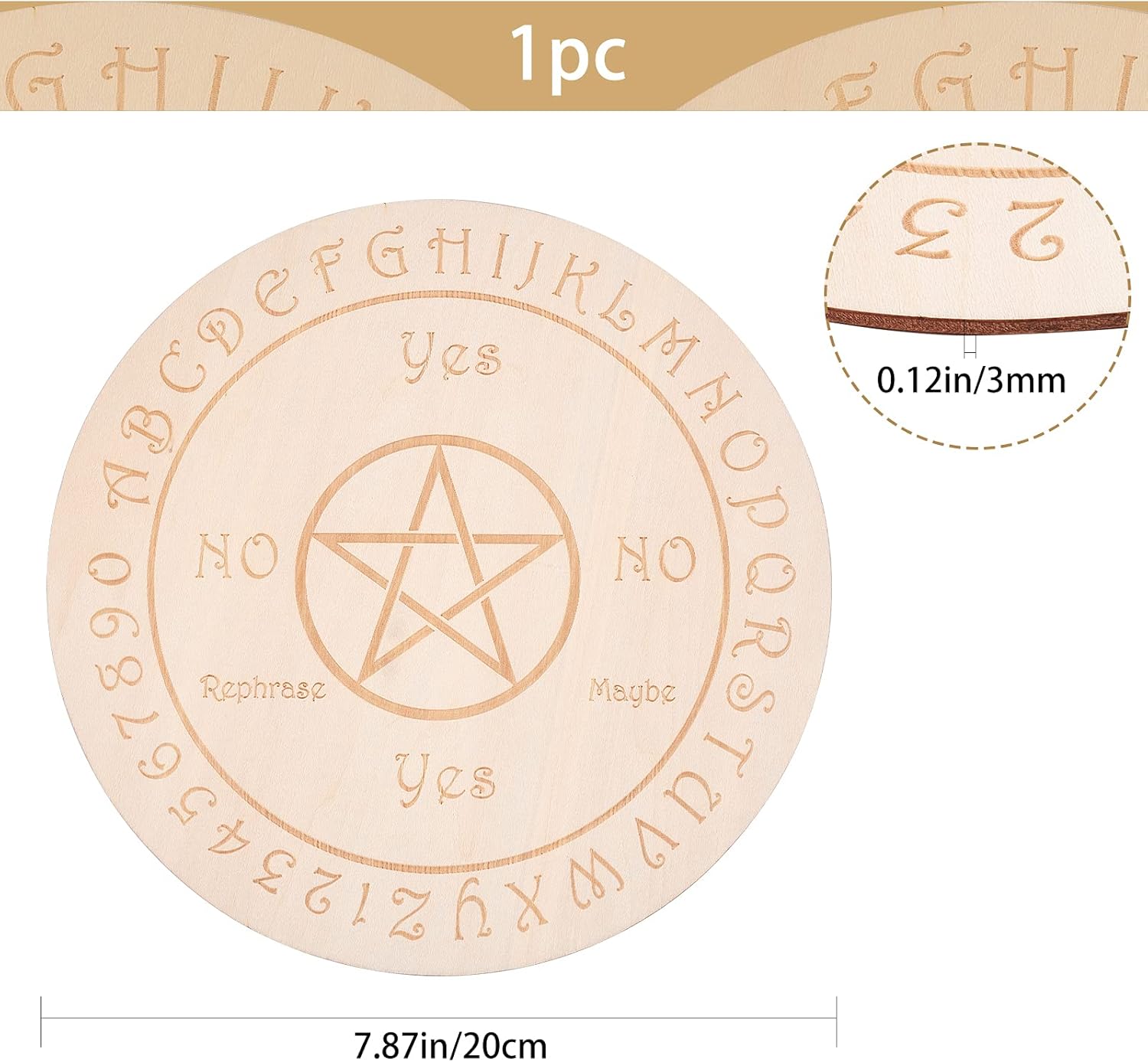 GORGECRAFT Pattern Texts Pendulum Board Wooden Fortune Telling Metaphysics Message Board Wood Carving Board Fortune Telling Witchcraft Altar Coaster Environmentally Friendly Scald-Proof Flat Round