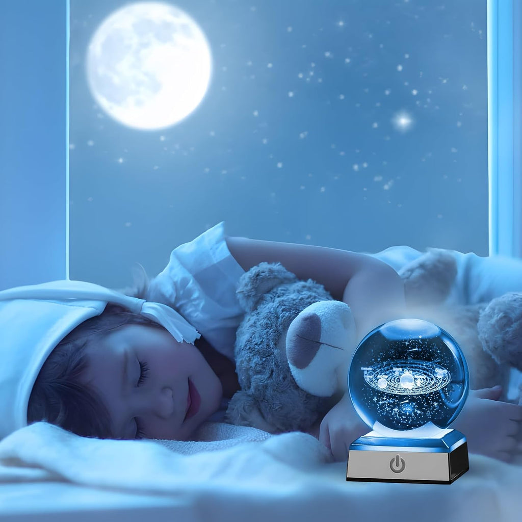 3D Sonnensystem Kristallkugel, 3D Planeten Kristallkugel, Kristallkugel Glaskugel mit 8 cm Led Bunte Nachtlicht Basis, Nachtlicht Dekolampe für Weihnachten Thanksgiving Valentinstag Geburtstag