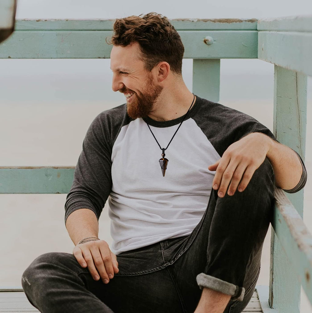 XIANNVXI Kristalle Kette Herren Sechseckiger Kristall Anhänger Kette Polierte Edelsteine Einstellbare Schwarzes Lederseil Reiki Heilung Steine Halskette Damen Schmuck