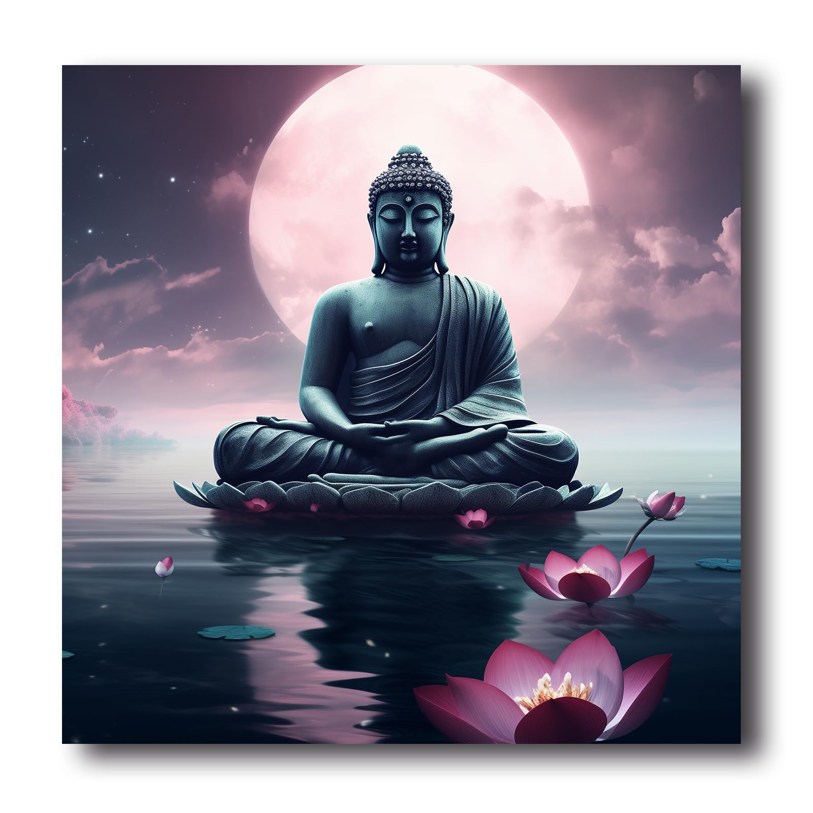 LZIMU Buddha Canvas Wall Art Buddha Statue Painting Prints Zen Pictures Buddhist Spiritual Artwork for Office Yoga Spa Meditation Room Framed(Picture-1, (12.00" x 12.00"))