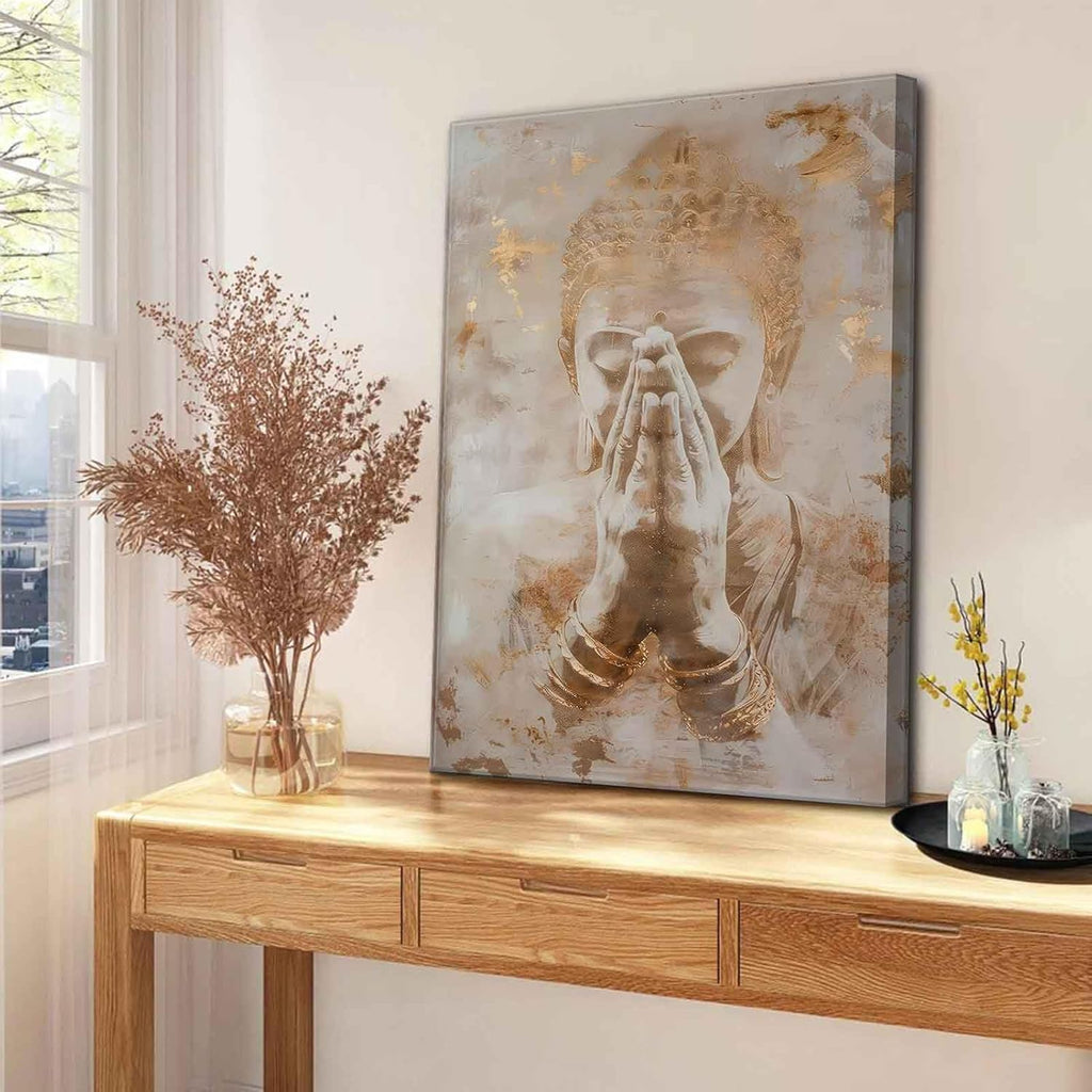 Gold Buddha Canvas Wall Art Abstract Buddhism Worship Painting Decor Pictures Zen Spiritual Meditation Posters Prints for Meditation Room Living Room Modern Spiritual Yoga Spa Bedroom Decoration