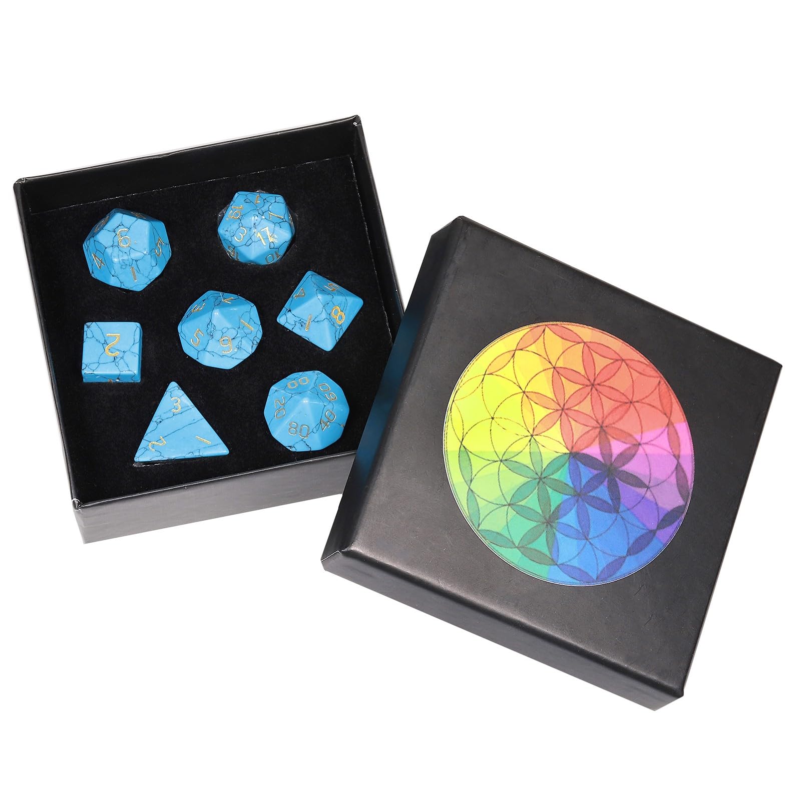 Nupuyai Kambaba Jasper Stone Polyhedral Dice Gemstones Set, 7 Pieces Healing Stones Set, Table Games for Dungeon and Dragons Dice, DND RPG MTG Dice Game Gift