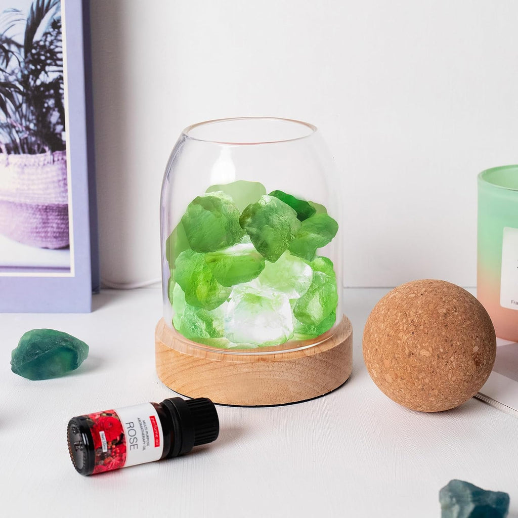 Runyangshi Crystal Night Lamp 6.3" Natural Healing Aroma Stone Diffuser, USB 3 Colours Dimming Bedside Bedroom Lamp Home Decor(Green Fluorite)