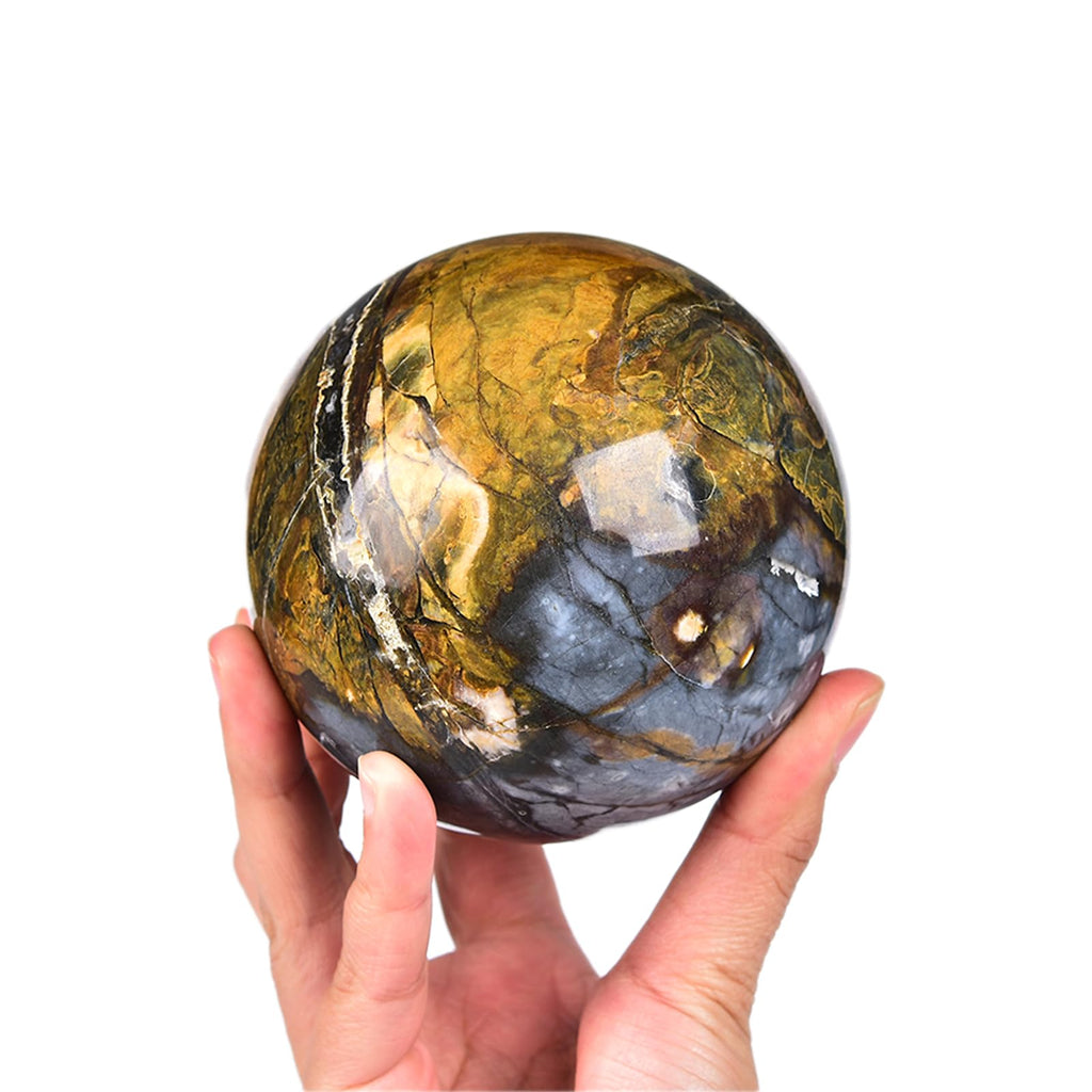 JIC Gem Large Crystal Ball with Stand Pietersite Crystal Ball Gemstone Decorative Ball for Home Decoration Altar Reiki Feng Shui Crystal Gift 80-90mm
