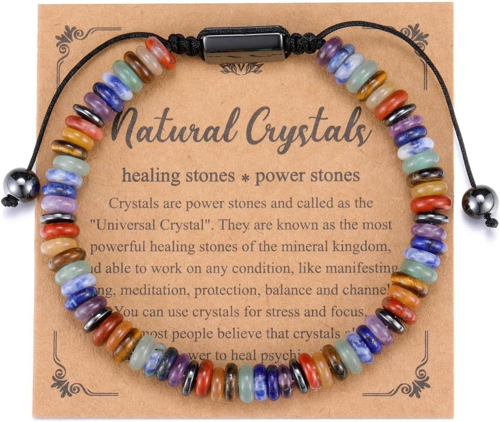 GEHECRST 7 Chakra Armband Edelstein Armbänder Natürliche Chakra Steine Yoga Armband Healing Reiki Energietherapie Glückbringen Edelstein für Damen Herren (Stil 6)