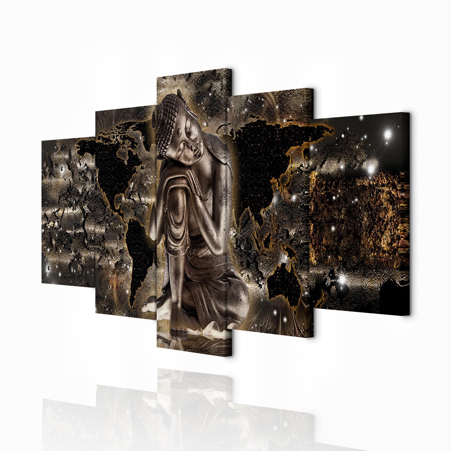 decomonkey Bilder Buddha 200x100 cm 5 Teilig Wandbild Groß Leinwandbild XXL Deko Wohnzimmer Schlafzimmer Wanddeko Pictures For Wall Poster Wall Painting Zen Orient