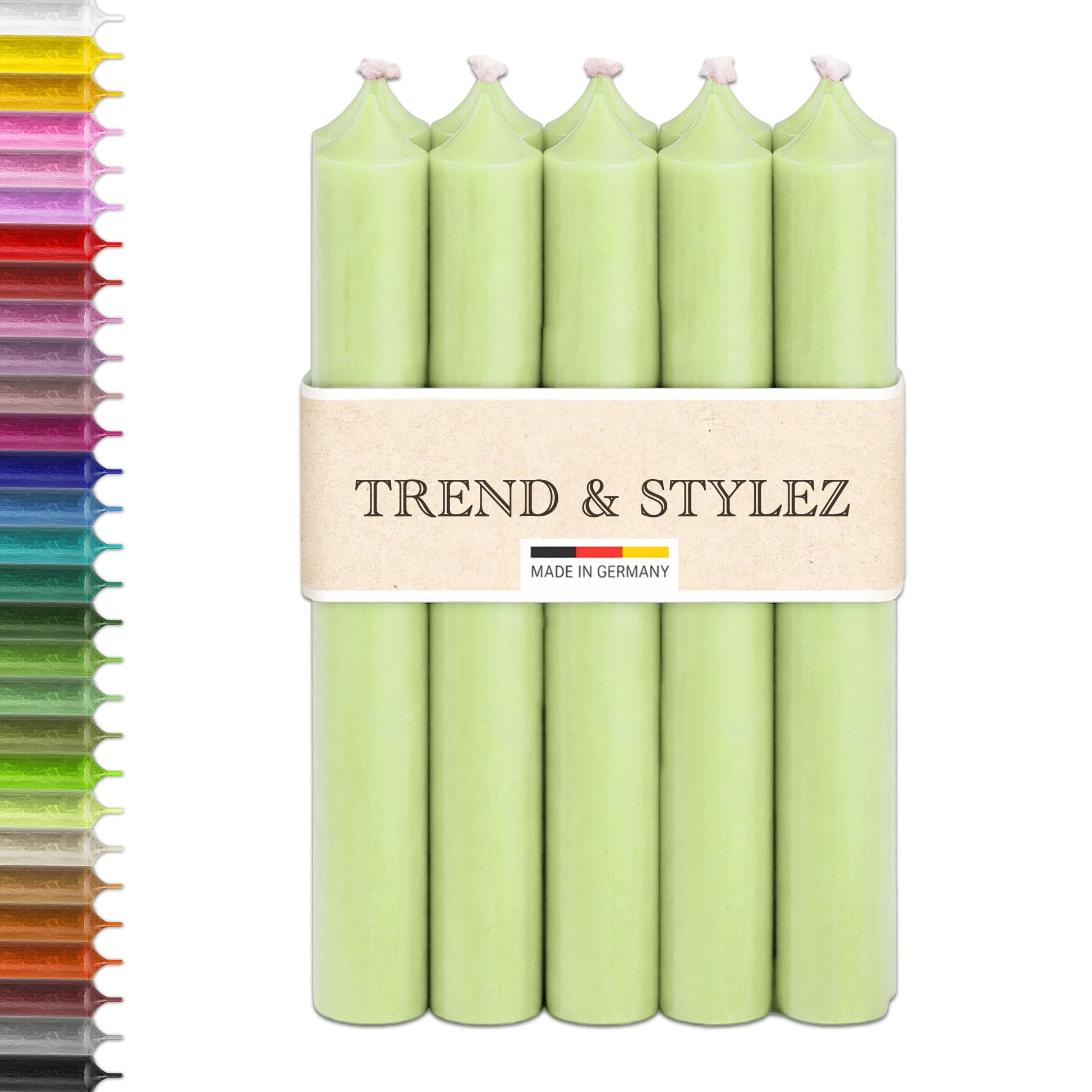 10 Spitzkerzen durchgefärbt (180x22mm) | RAL Stabkerzen mit 8h+ Brenndauer | Ohne Tropfen & Rußen | Tafelkerzen für Leuchter | Made in Germany (Natur)