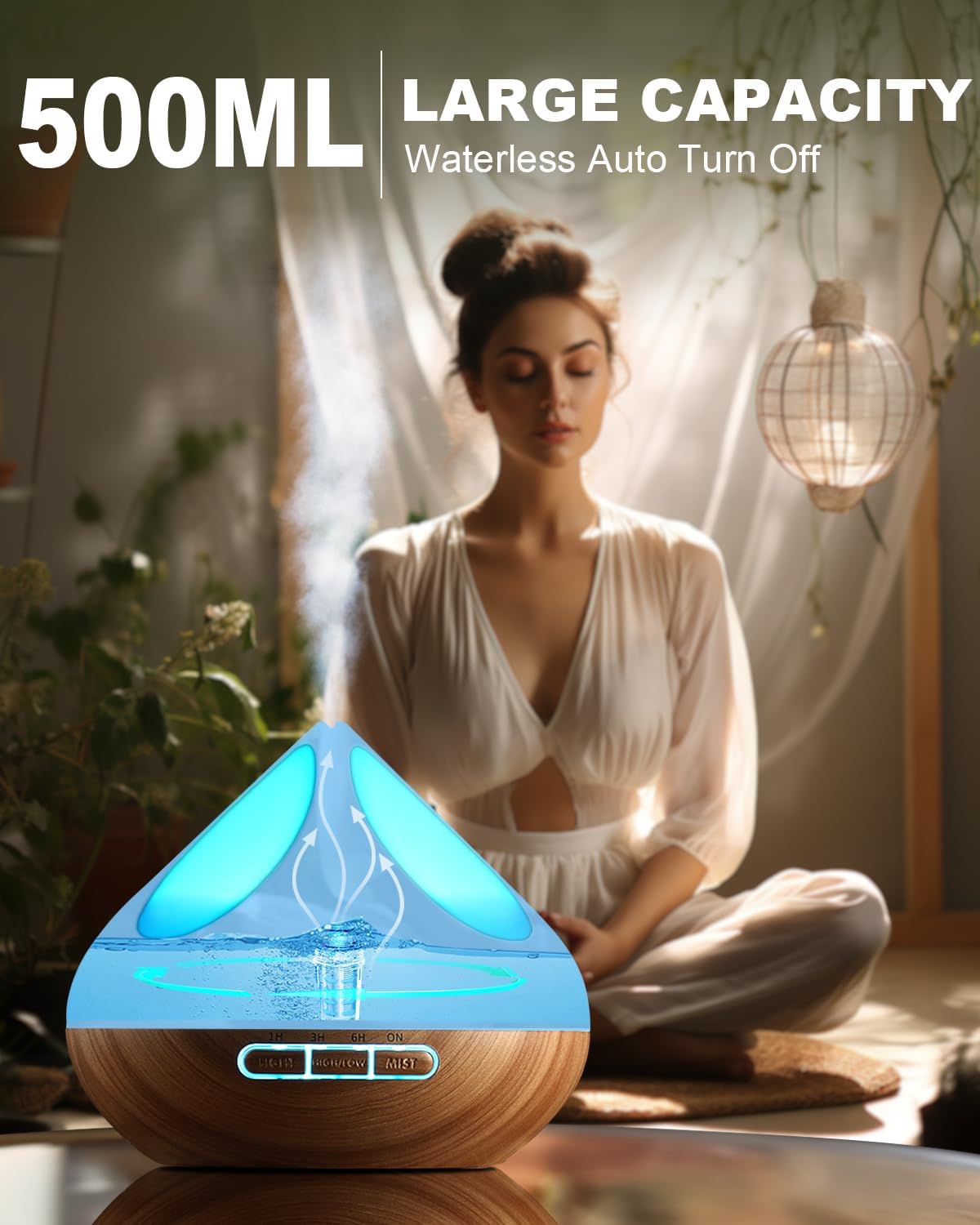 VAAGHANM Aroma Diffuser Diffusoren 500 ml mit 8 ätherischen Ölen, Aromatherapie-Diffusoren, Lufterfrischer, Luftbefeuchter mit Fernbedienung, 4 Timer für Schlafzimmer, Braun