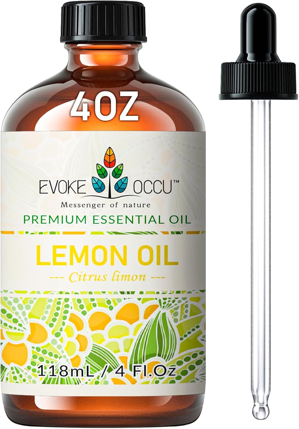 EVOKE OCCU Lemon Essential Oil 118 ml, Pure Lemon Oil for Home Diffuser, Massage, House Cleaning, 4 fl oz