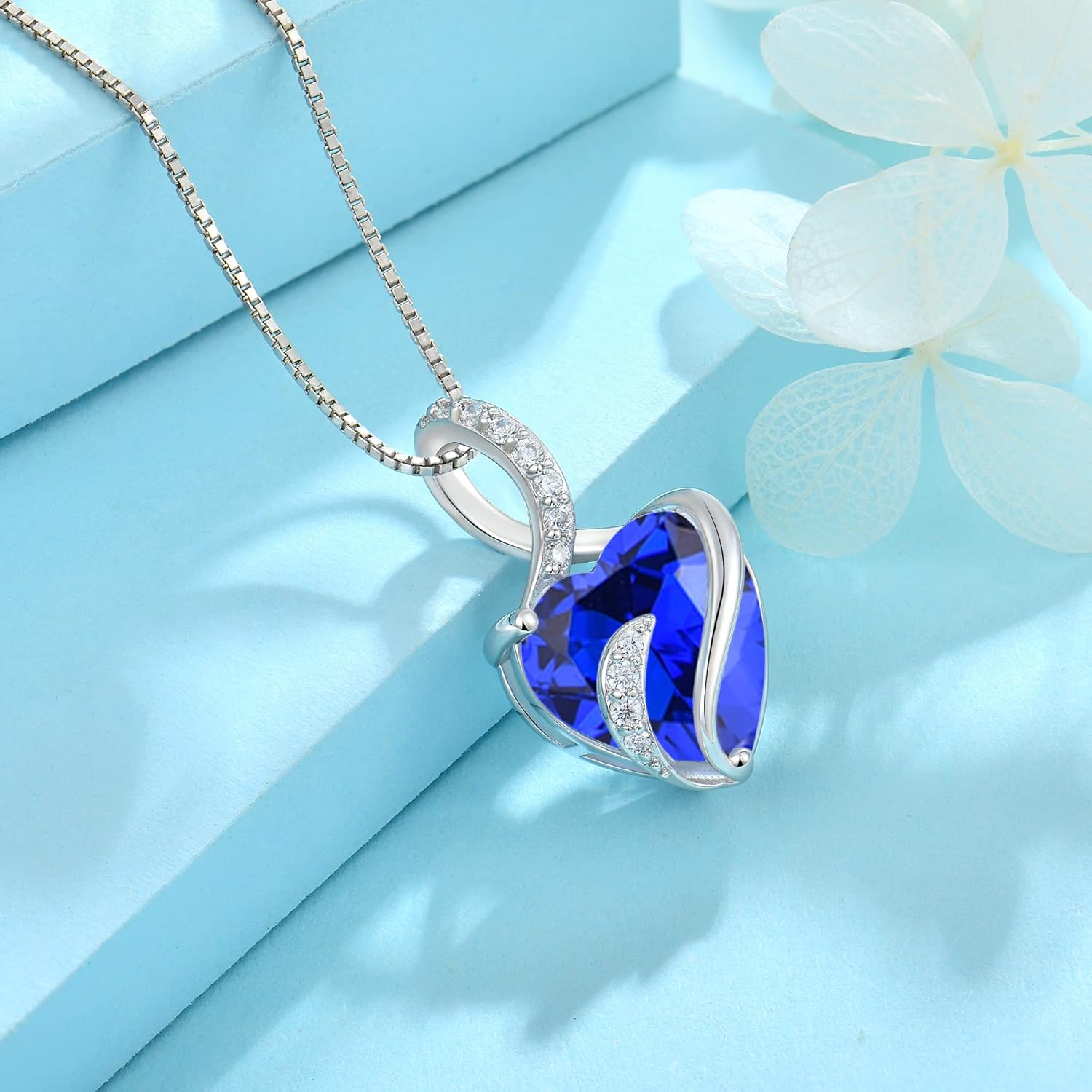 FJ Heart Birthstone Necklace Women's 925 Sterling Silver Infinity Necklace Jewellery Gifts for Women Mother Girlfriend Mum