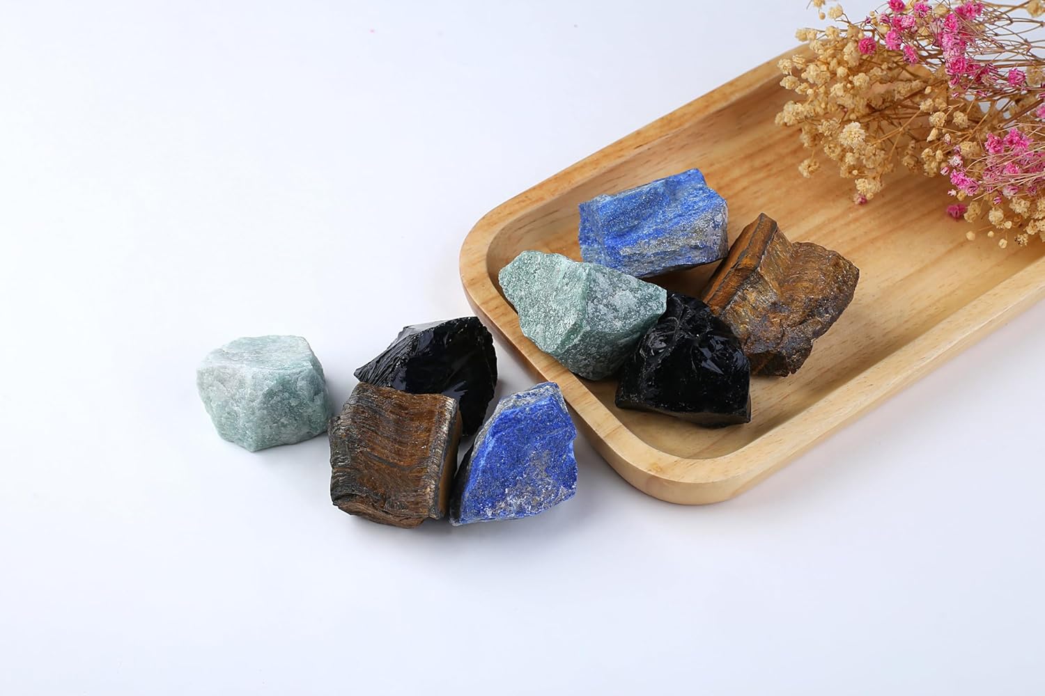 QINJIEJIE 100% Großes Grün Aventurin und Tigerauge Premium Wassersteine Grundmischung Steine 4 Stück Natursteine Heilsteine set Naturbelassene Kristalle Rohsteine 2"