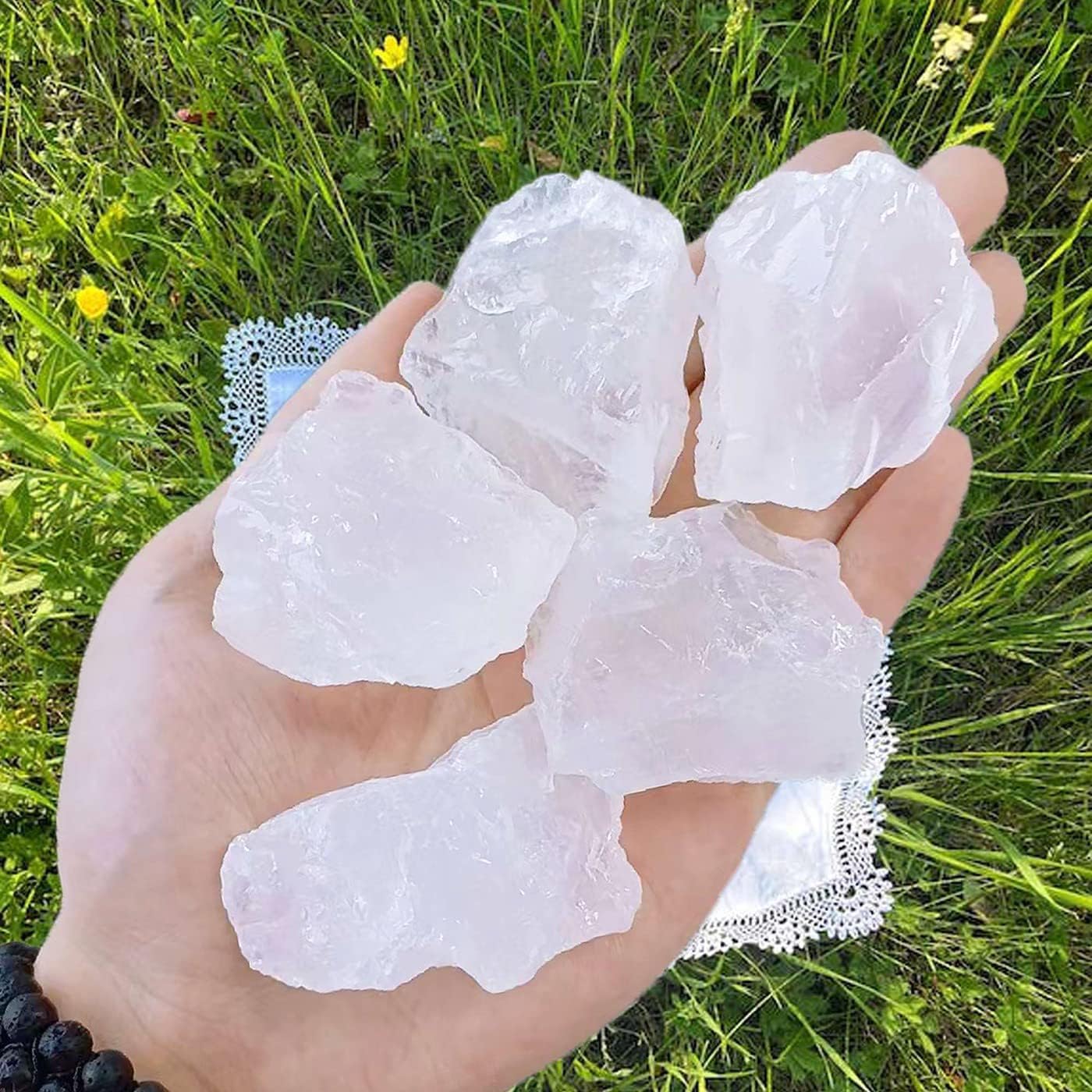 QINJIEJIE 100% Großes Amethyst Rohsteine Premium Wassersteine Kristalle Steine 4 Stück Natursteine Heilsteine set 4.5–5 cm