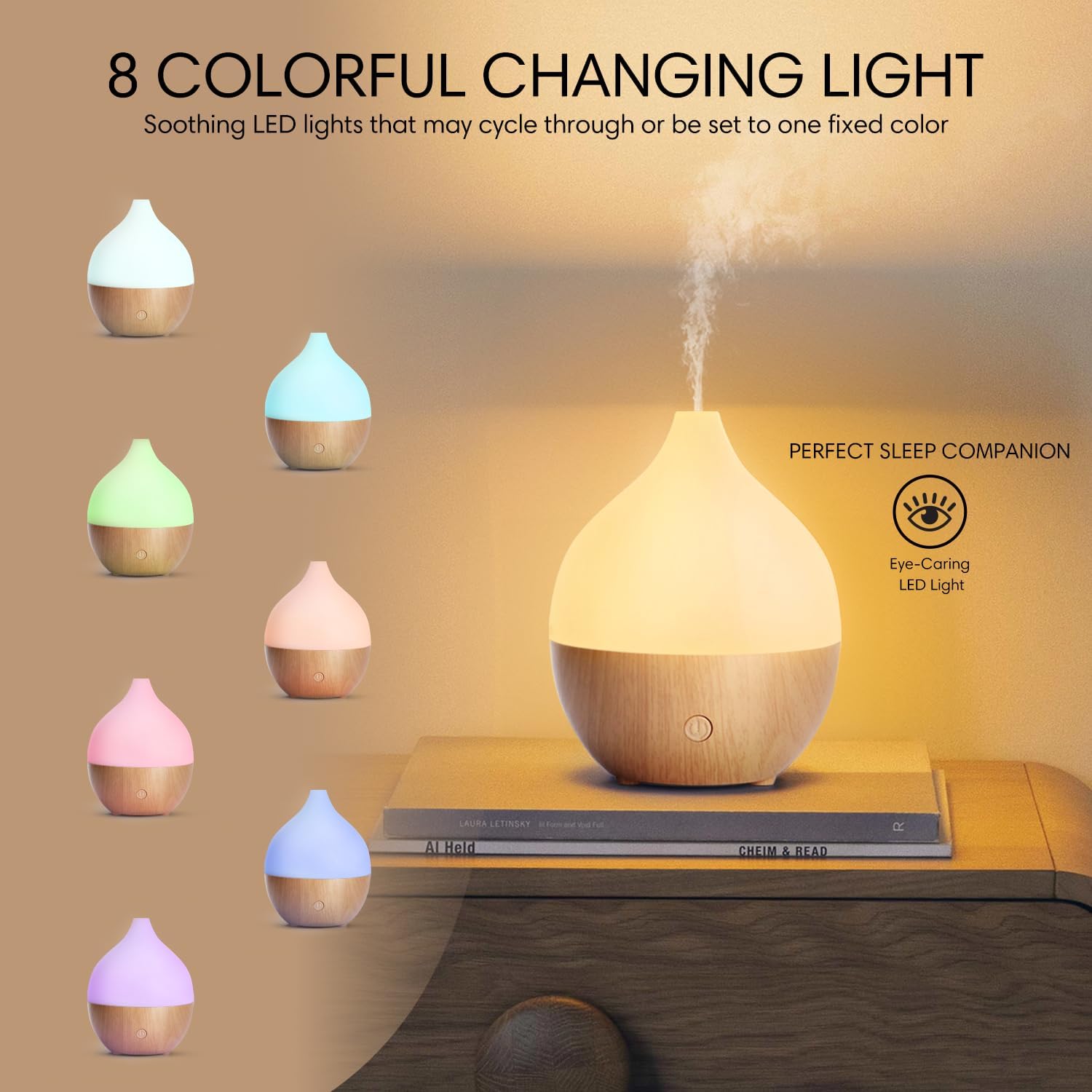 SALKING Aroma Diffuser, 100 ml Small Ultrasonic Aromatherapy Diffuser for Essential Oils, with Automatic Shut-Off Function, Warm White Light, White Wood Grain Diffuser for Home, Office or Yoga