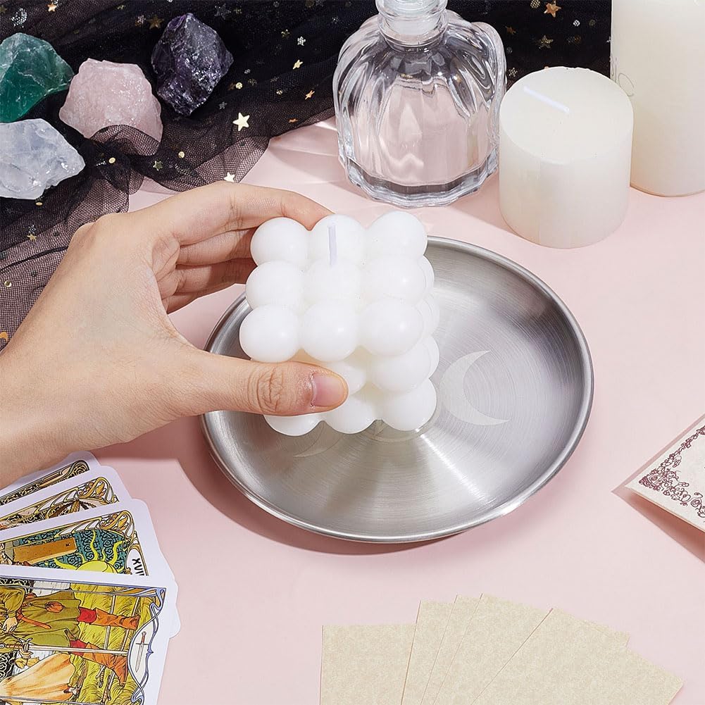 Altar Ritualteller Schüssel Edelstahl Flache Schale Rund Metall Mond Schmucktablett Astrologie Tarot Opferteller Ringhalter