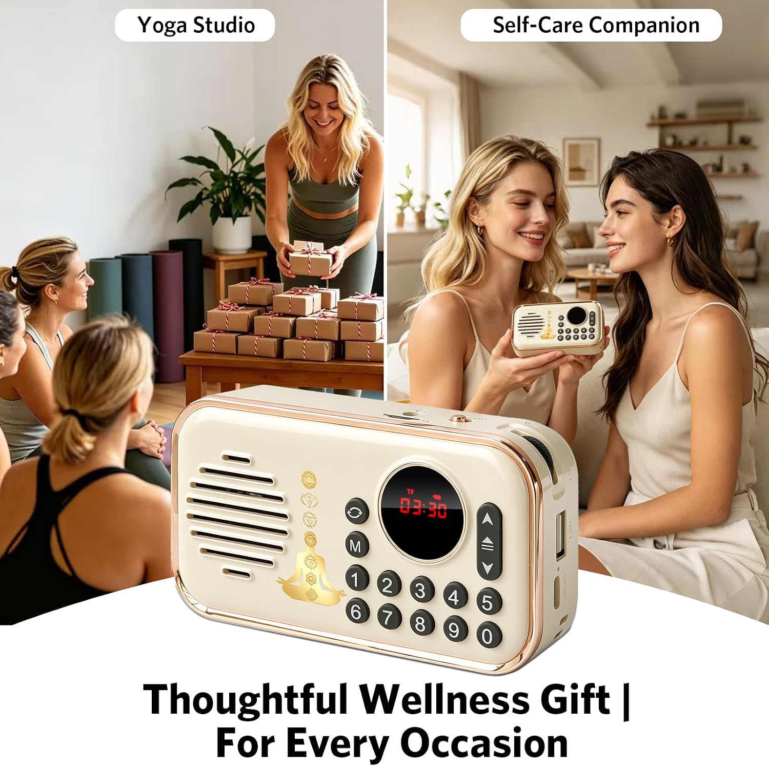 Portable Electronic Tibetan Meditation Singing Bowl Player Features 27 Chakra Meditation Sound Effects,Suitable for Yoga,Chakra Healing and Stress Relief,Best Gift Choice(White)