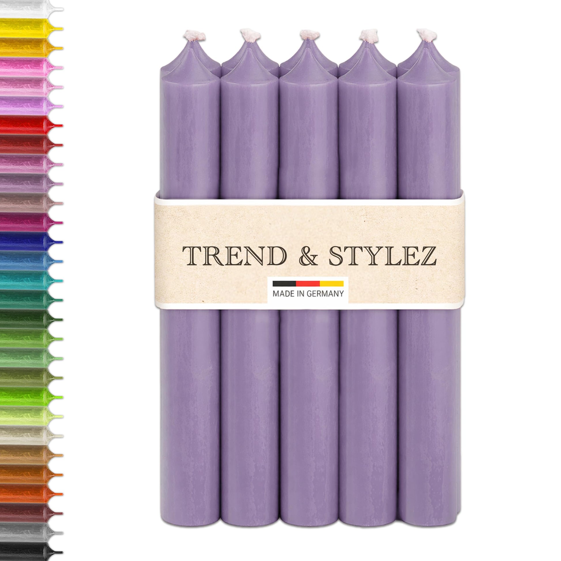 10 Spitzkerzen durchgefärbt (180x22mm) | RAL Stabkerzen mit 8h+ Brenndauer | Ohne Tropfen & Rußen | Tafelkerzen für Leuchter | Made in Germany (Schwarz)