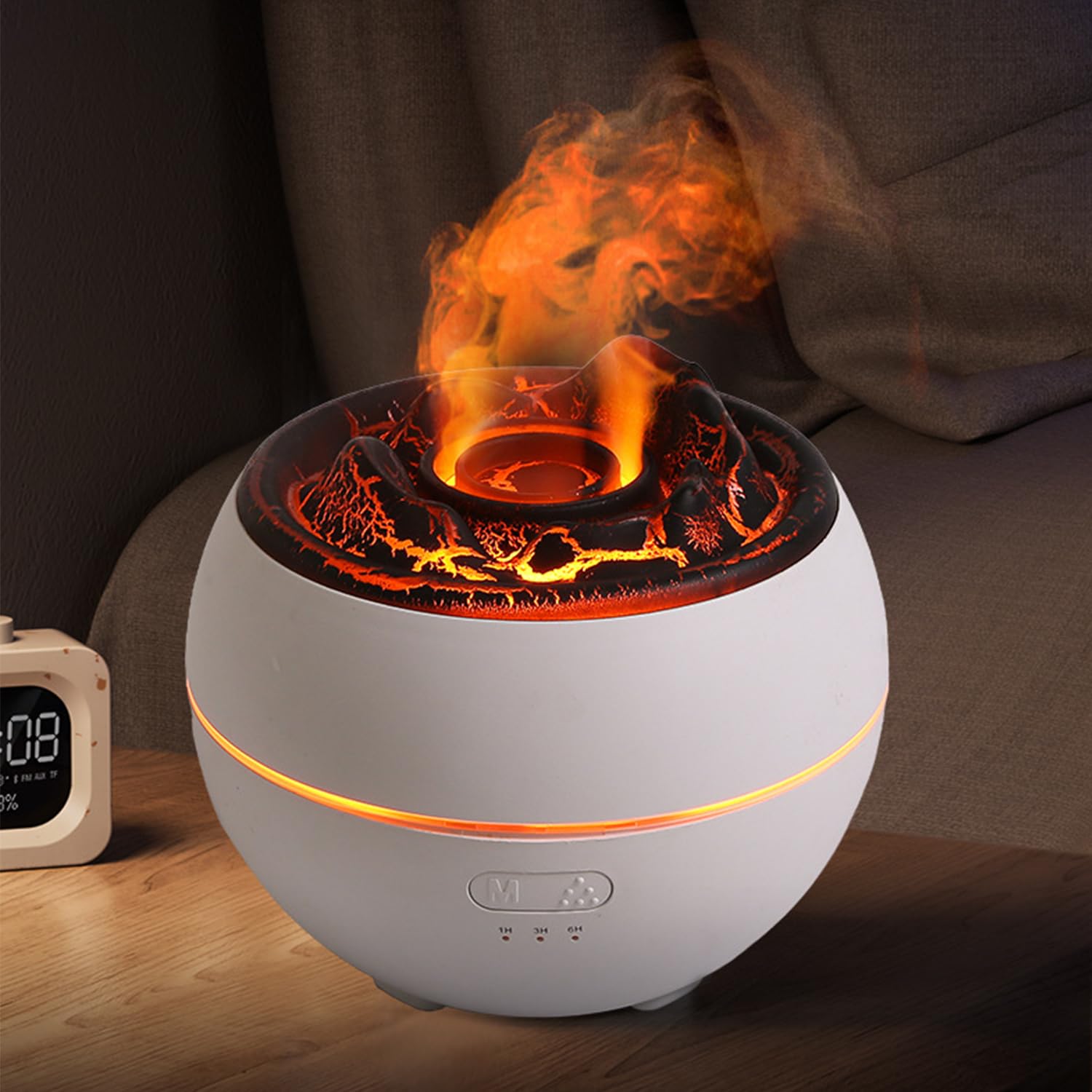 YALEDI Essential Oil Diffuser, Volcano Fire Flame Aromatherapy Diffuser, 360ml Ultrasonic Cool Mist Humidifier, Scent Aroma Diffuser with 7 Colors Light, Timer & Auto Shut-Off for Home, Room (Black)