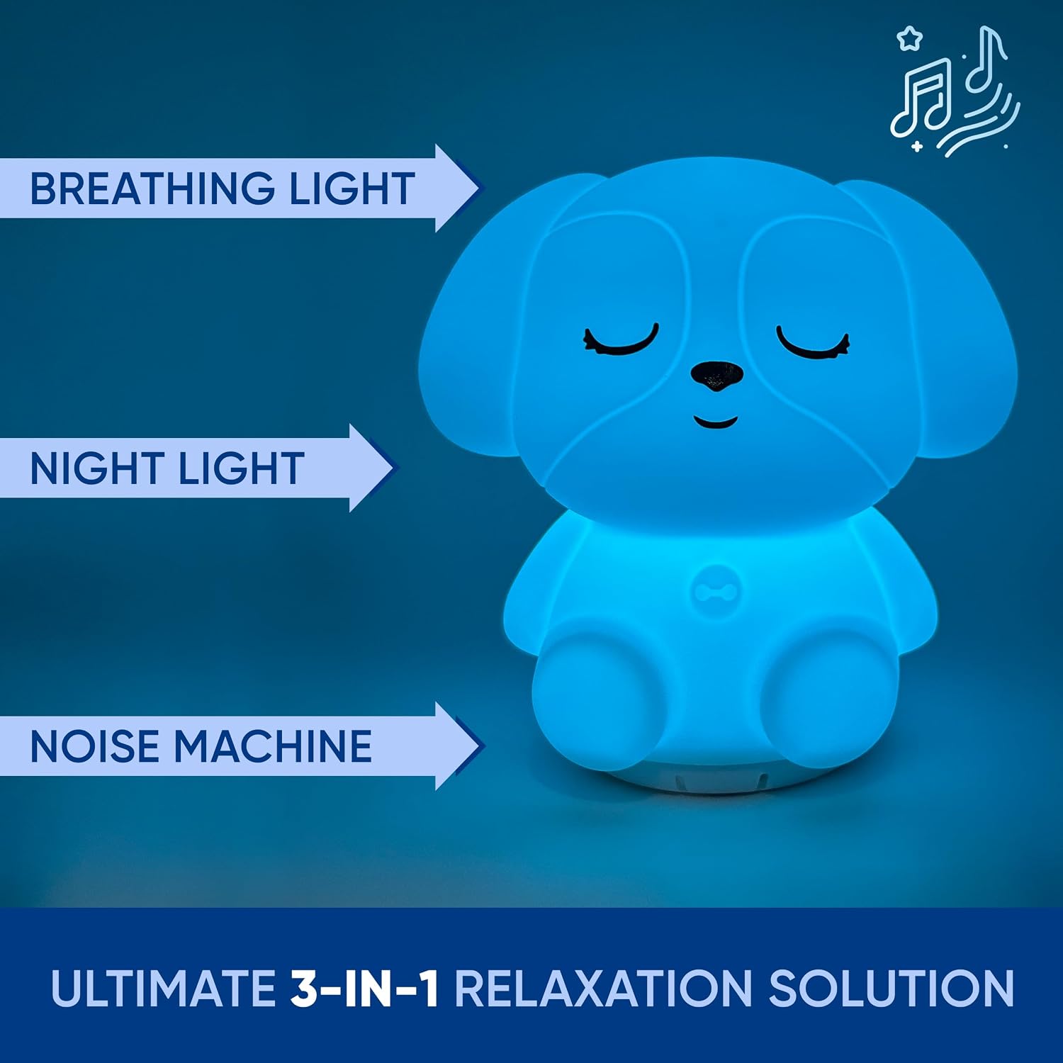 Rainlax Mindfulness Breathing Puppy, 4-7-8 Guided Visual Meditation Light | 3-in-1 Breathing Night Light Device & Noise Machine for ADHD Anxiety Stress Relief Sleep - Gifts for Kids & Adult Women Men