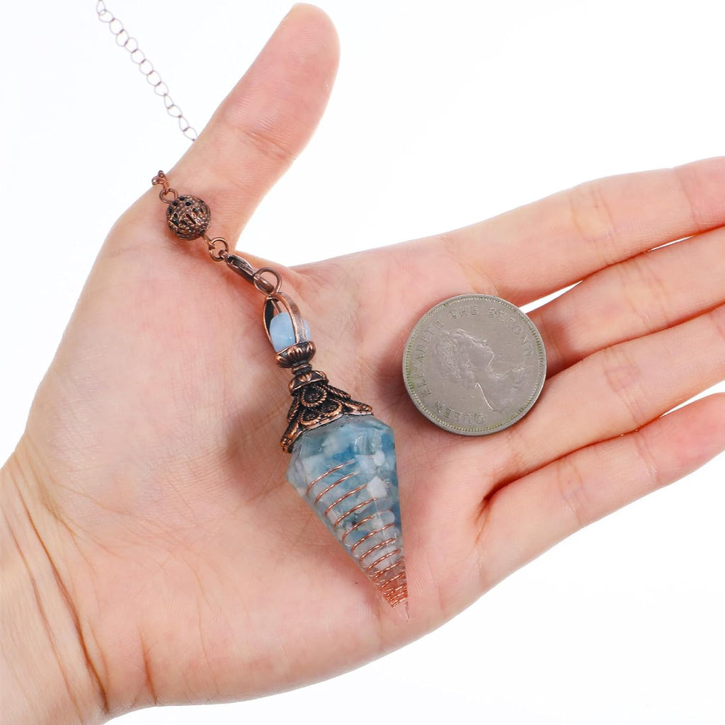 Aquamarine Pendulum Gemstone Pendulum Crystal, Healing Stones Natural Hexagonal Pendulum Stones Anti-Stress Gifts Ornaments for Witchcraft Ceremony, Fortune Telling, Reiki Healing and Esoteric