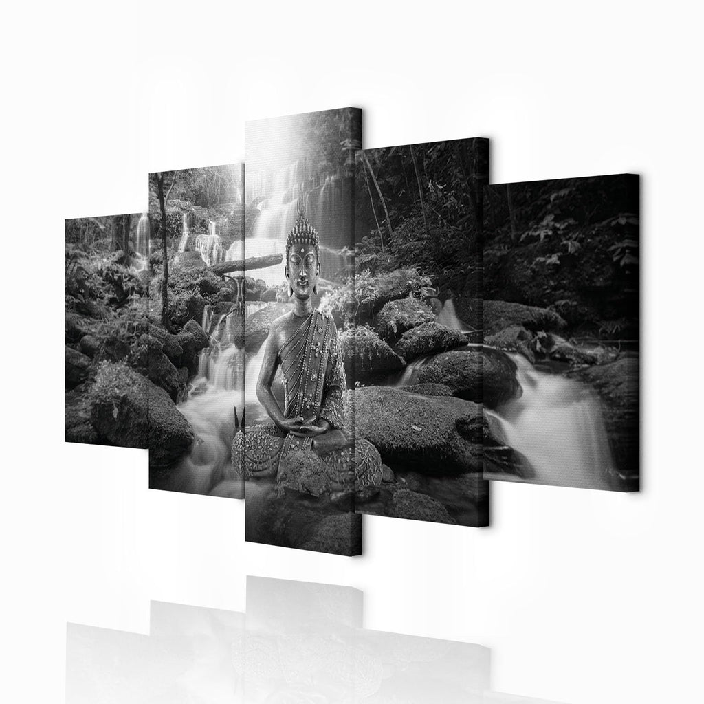 decomonkey Bilder Buddha 200x100 cm 5 Teilig Wandbild Groß Leinwandbild XXL Deko Wohnzimmer Schlafzimmer Wanddeko Pictures For Wall Poster Wall Painting Zen Orient
