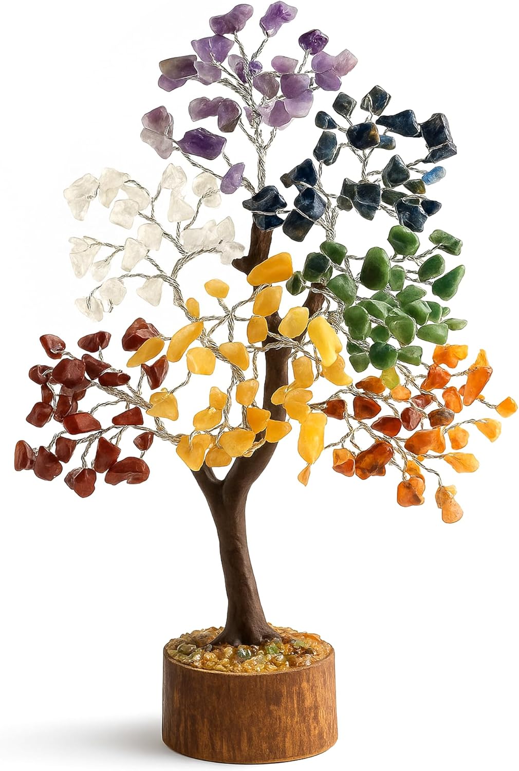 Edelsteinbaum - Kristallbaum Glücksbaum mit Echten Steinen - 7 Chakra Baum für Energieausgleich, Harmonischer Heilstein Baum, Deko Edelstein Baum für Meditation und Heilung - Steinbaum