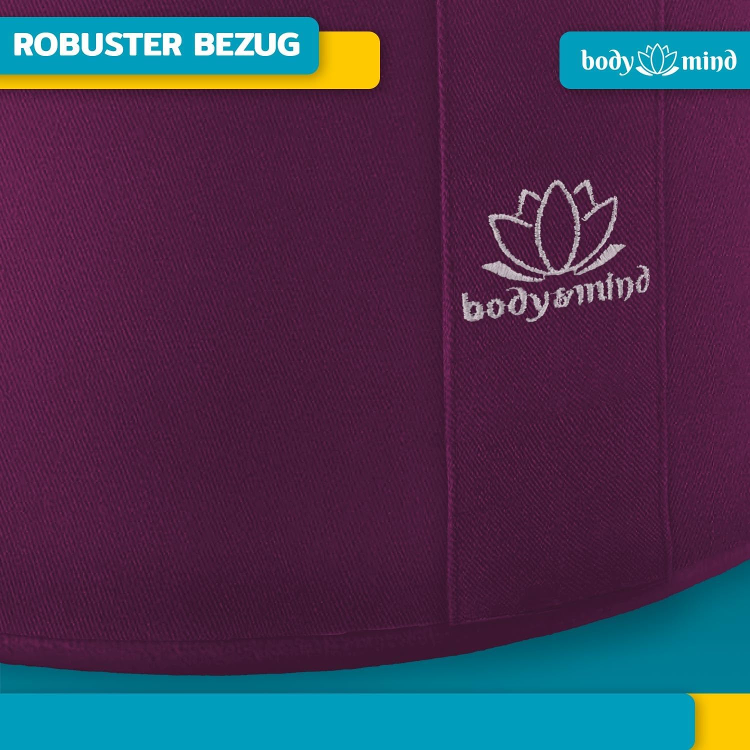 Body & Mind® Yogakissen Meditationskissen Boden Sitz-Kissen Polster für Meditation & Yoga; waschbarer Bezug und atmungsaktiver Premium Füllung; 18 cm Sitzhöhe